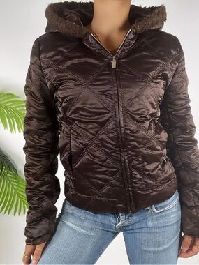 Maurices Dark Brown Quilted Hooded Puffer Jacket